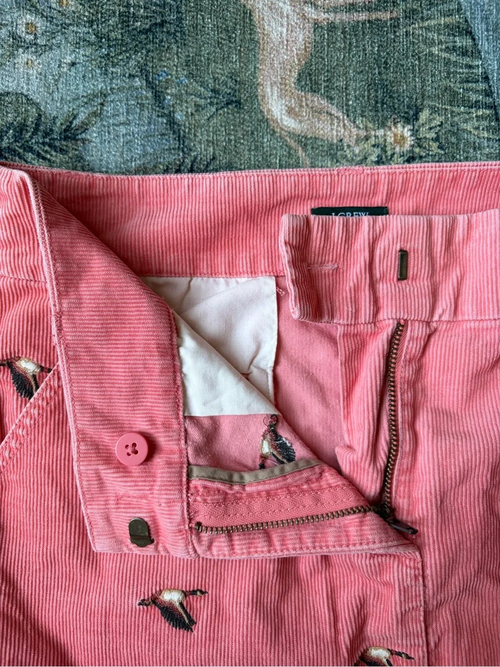 J. Crew Pink Corduroy Mini Skirt with Embroidered Geese, 100% Cotton